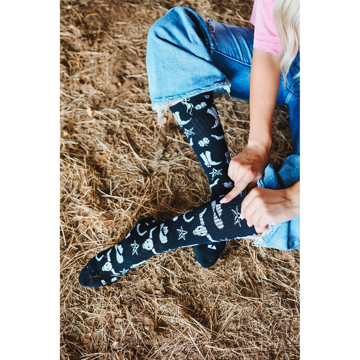 Get Western Black and White Performance Boot Socks