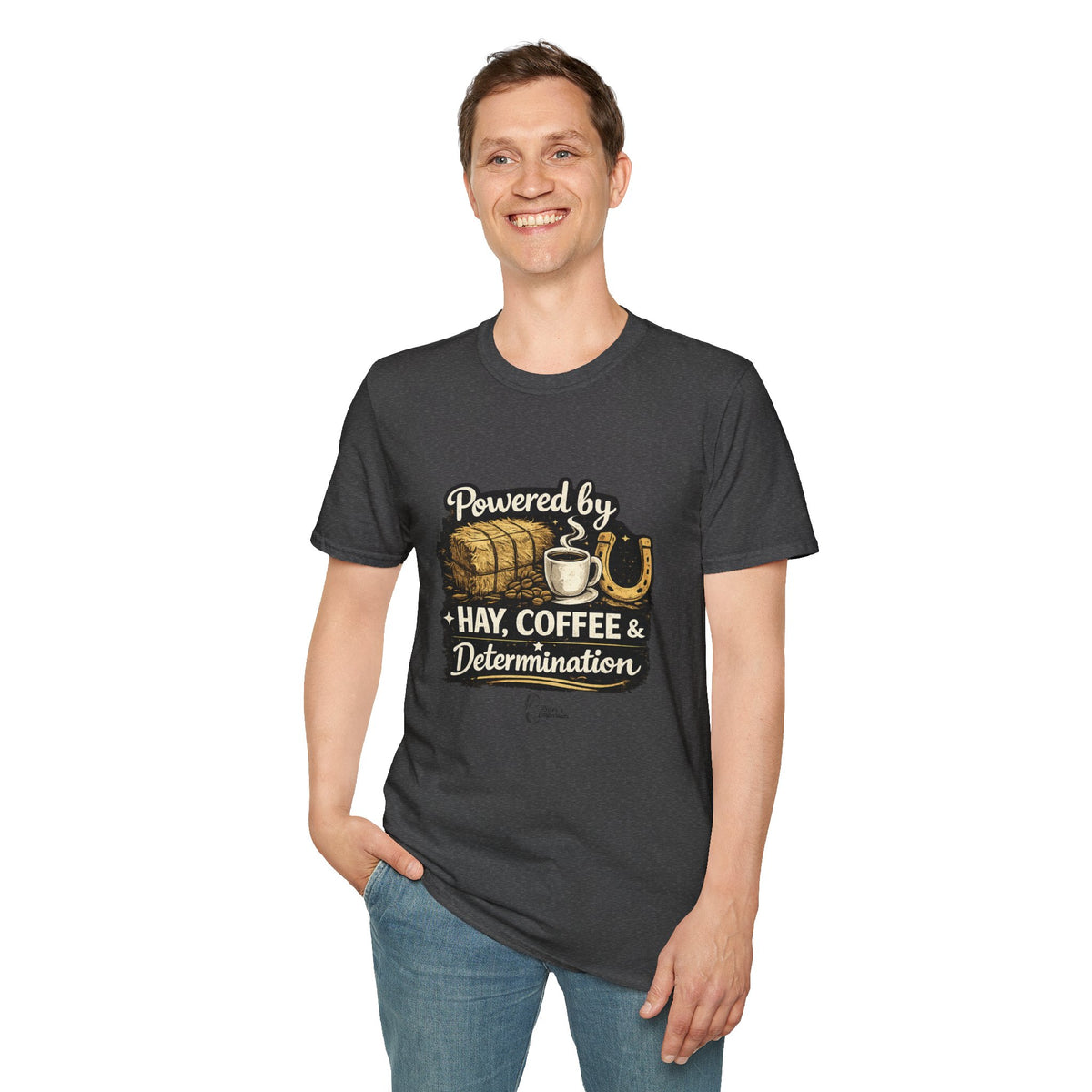 "Powered by Hay, Coffee & Determination" Softstyle T-Shirt