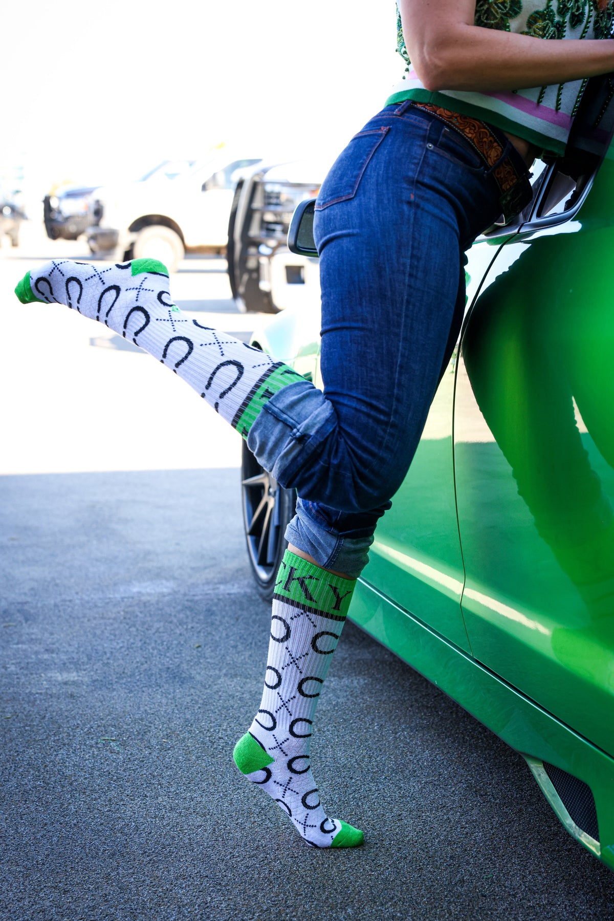 High Maintenance Cowgirl Kelly Green/ White Performance Boot Socks