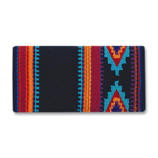 1461-7 Firecracker 36x34 New Zealand Wool Saddle Blanket BLACK TURQ ORANGE