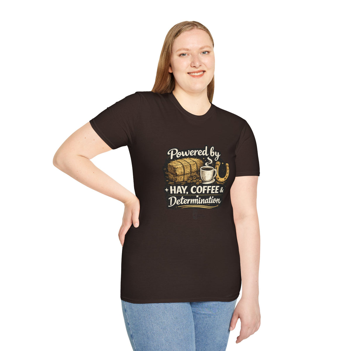 "Powered by Hay, Coffee & Determination" Softstyle T-Shirt