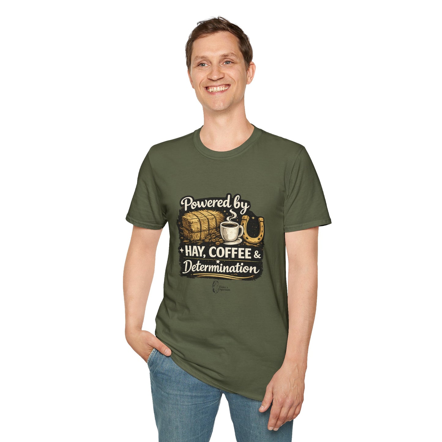 "Powered by Hay, Coffee & Determination" Softstyle T-Shirt