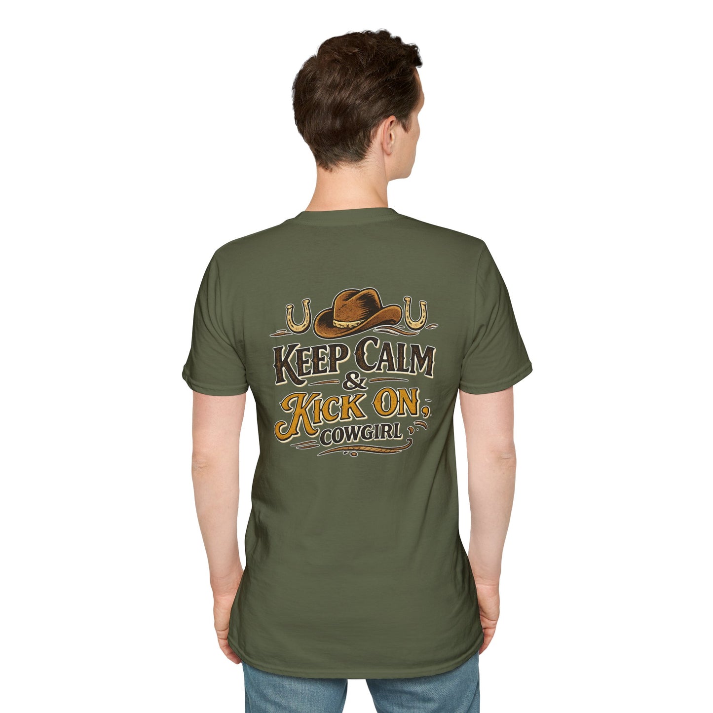 "Keep Calm & Kick On Cowgirl" T-Shirt