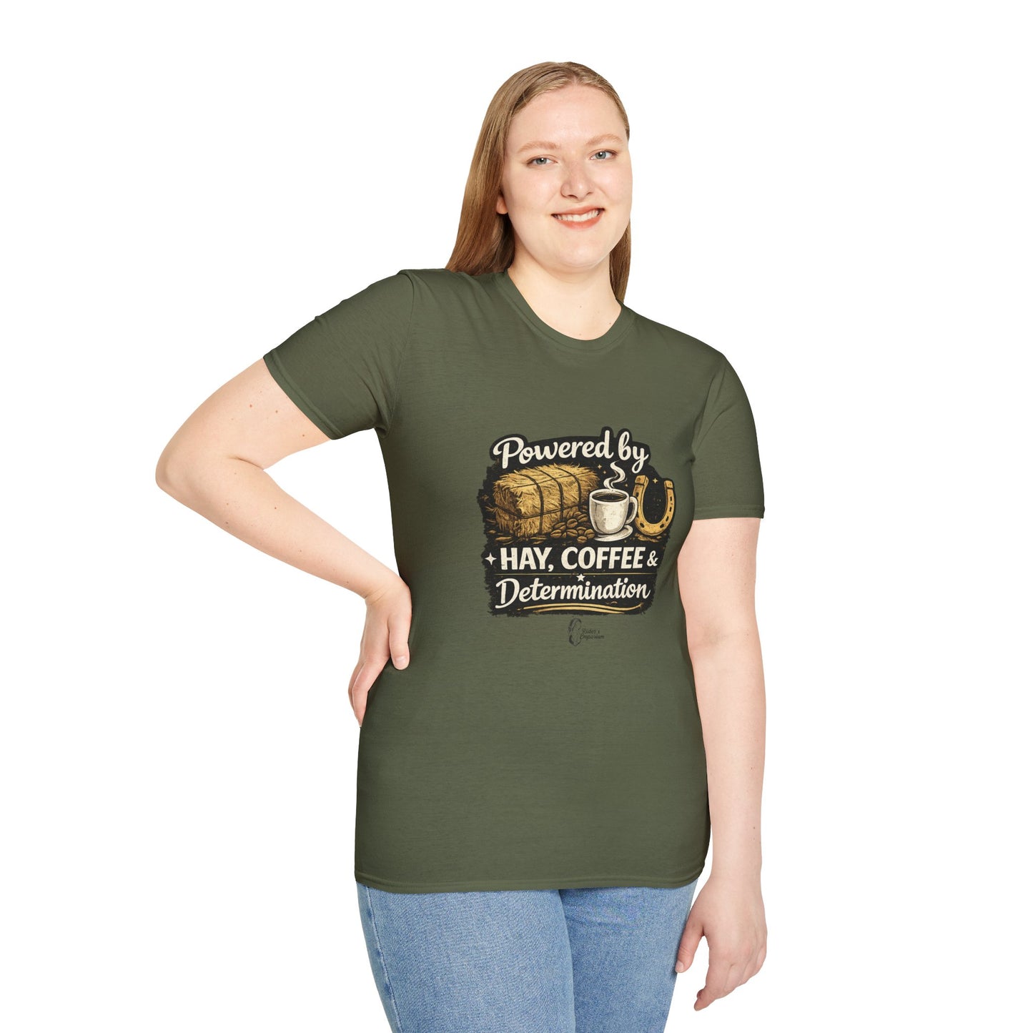 "Powered by Hay, Coffee & Determination" Softstyle T-Shirt