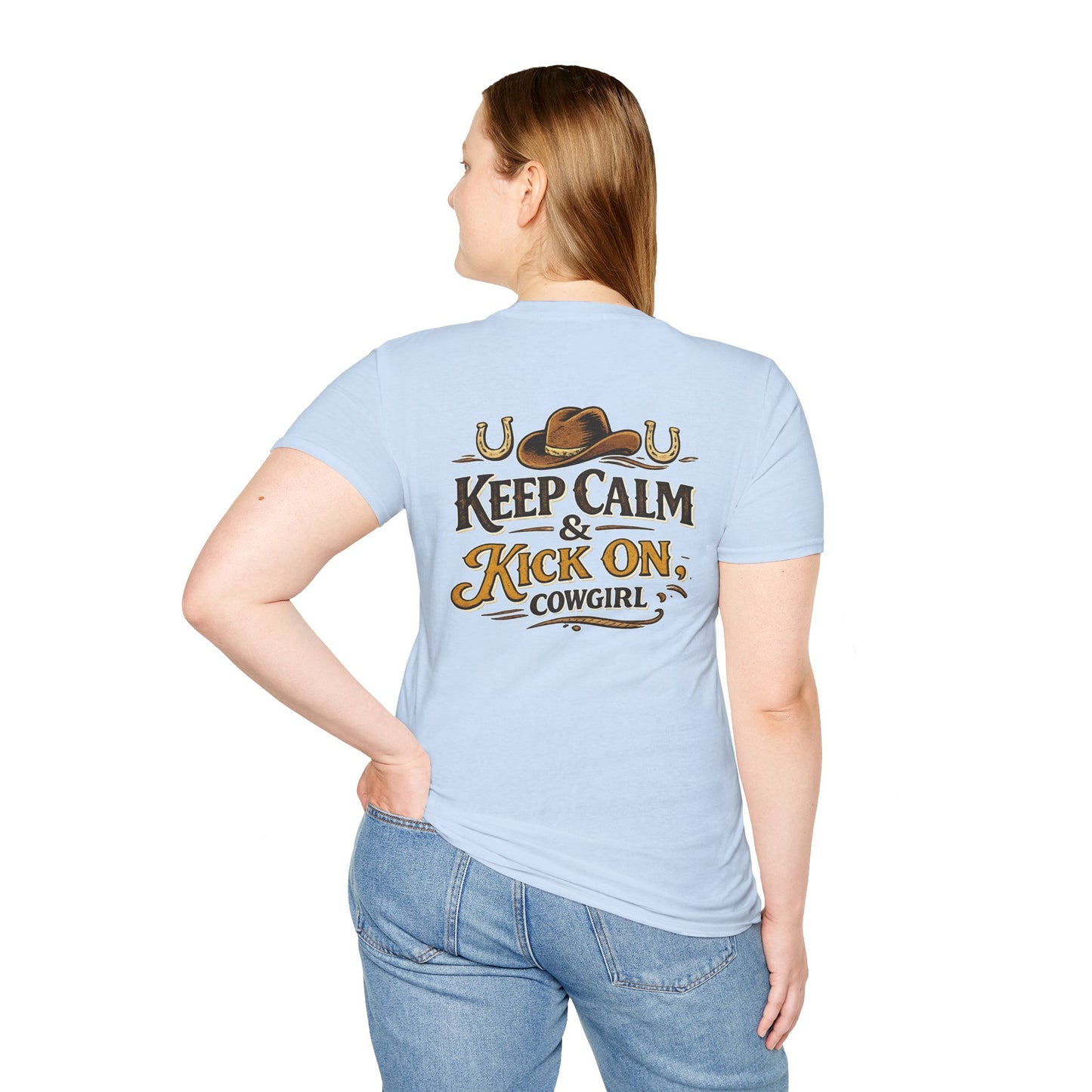 "Keep Calm & Kick On Cowgirl" T-Shirt