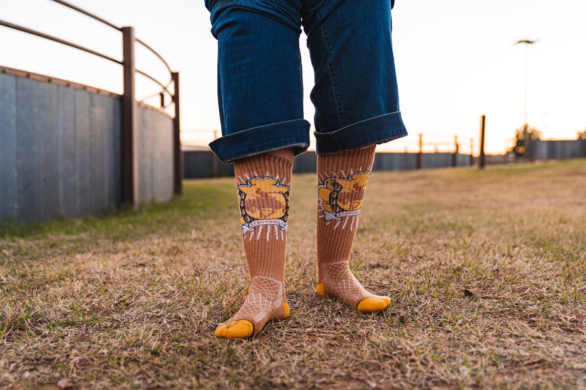 Lucky Bucking Cowgirl Tan Performance Boot Socks