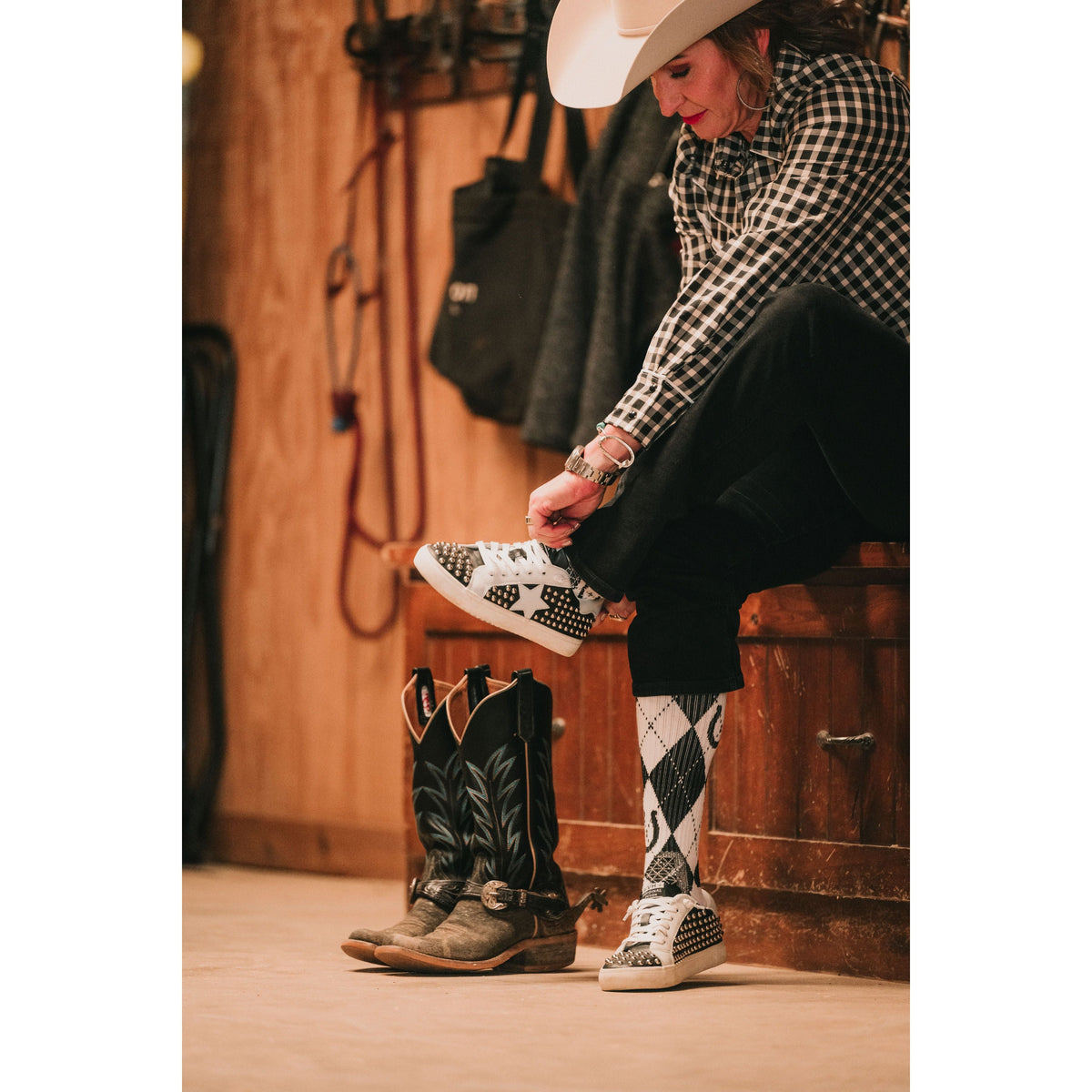Lucky Argyle Blk/White Performance Boot Socks