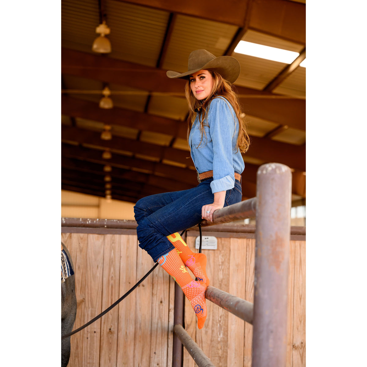Cactus Alley-Moo Cactus Orange Performance Boot Socks