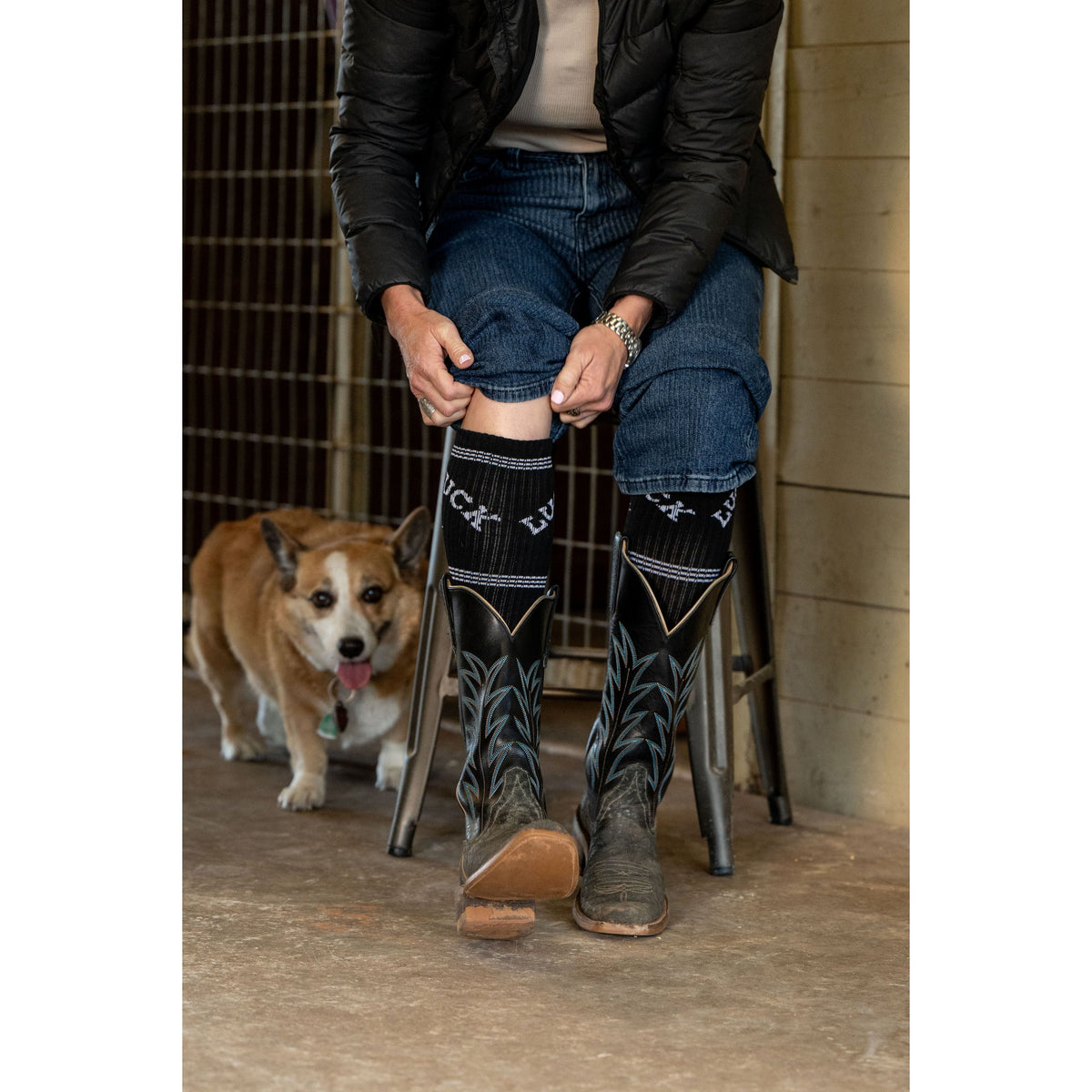 Retro Lucky Chuck Black/White Performance Boot Socks