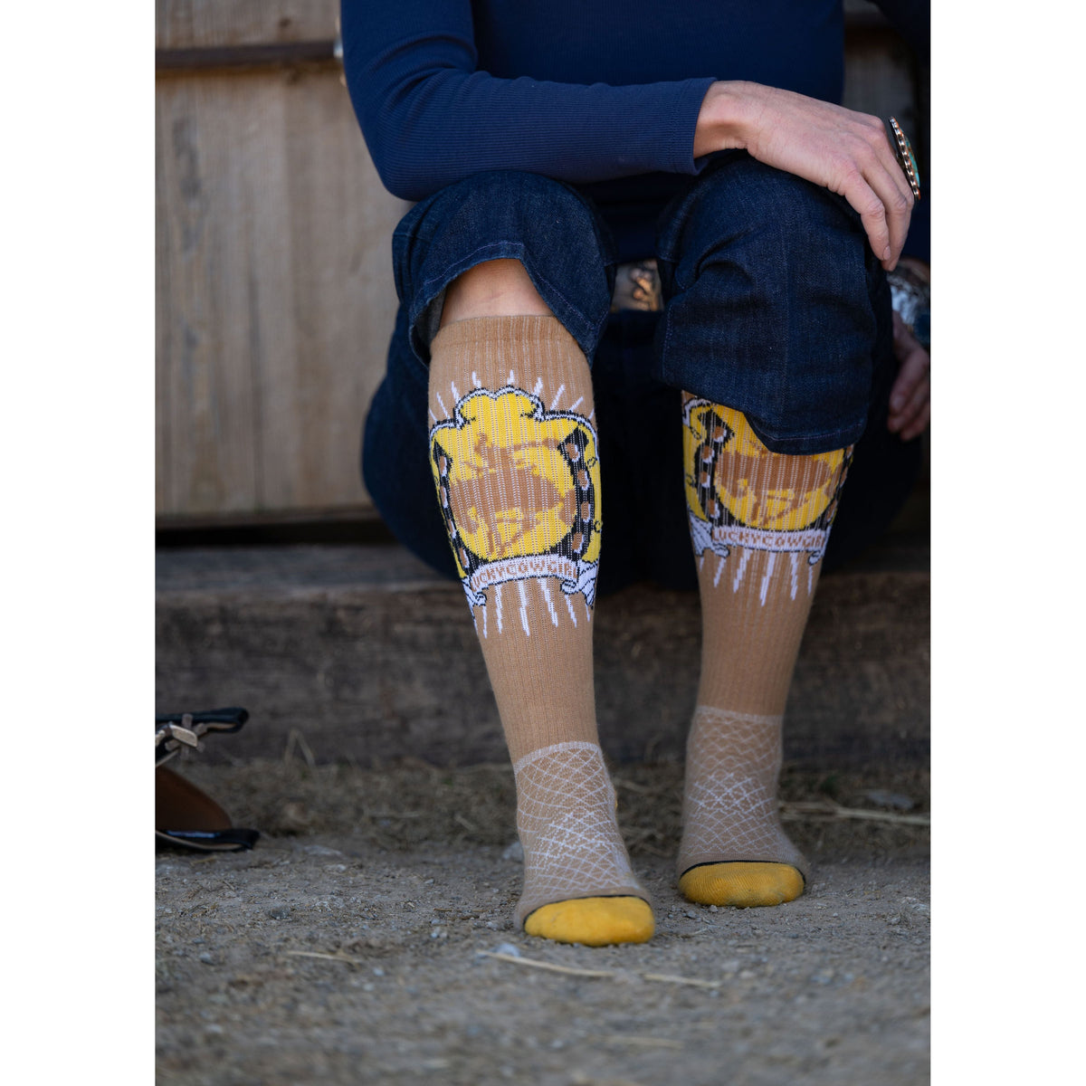 Lucky Bucking Cowgirl Tan Performance Boot Socks