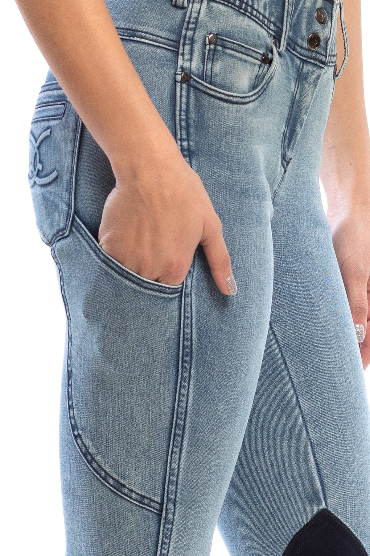 NEW Equestrian Jean - Knee Patch with Cell Phone Pocket - Faded Blue