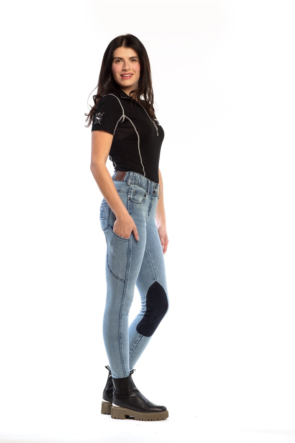 NEW Equestrian Jean - Knee Patch with Cell Phone Pocket - Faded Blue