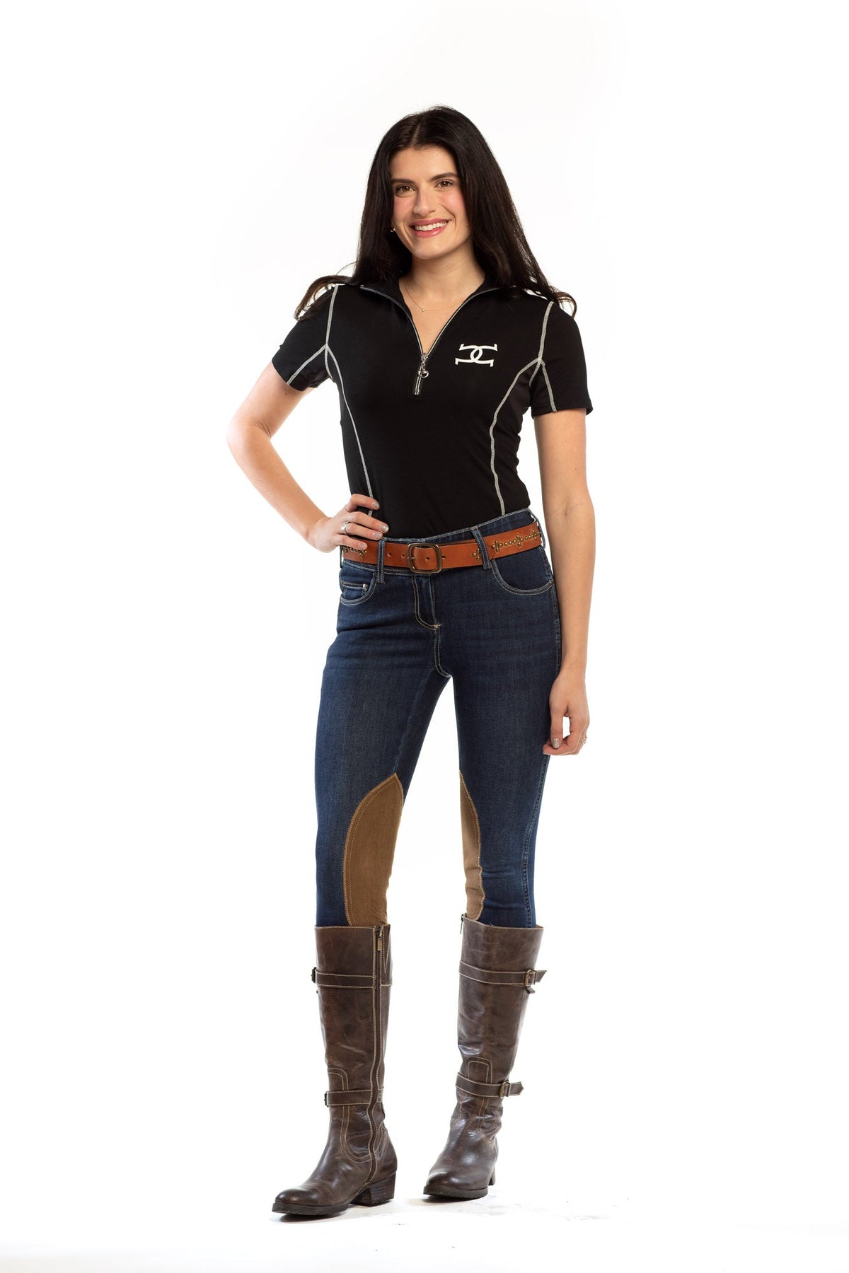 NEW Equestrian Jean - Knee Patch with Cell Phone Pocket - Vintage Wash