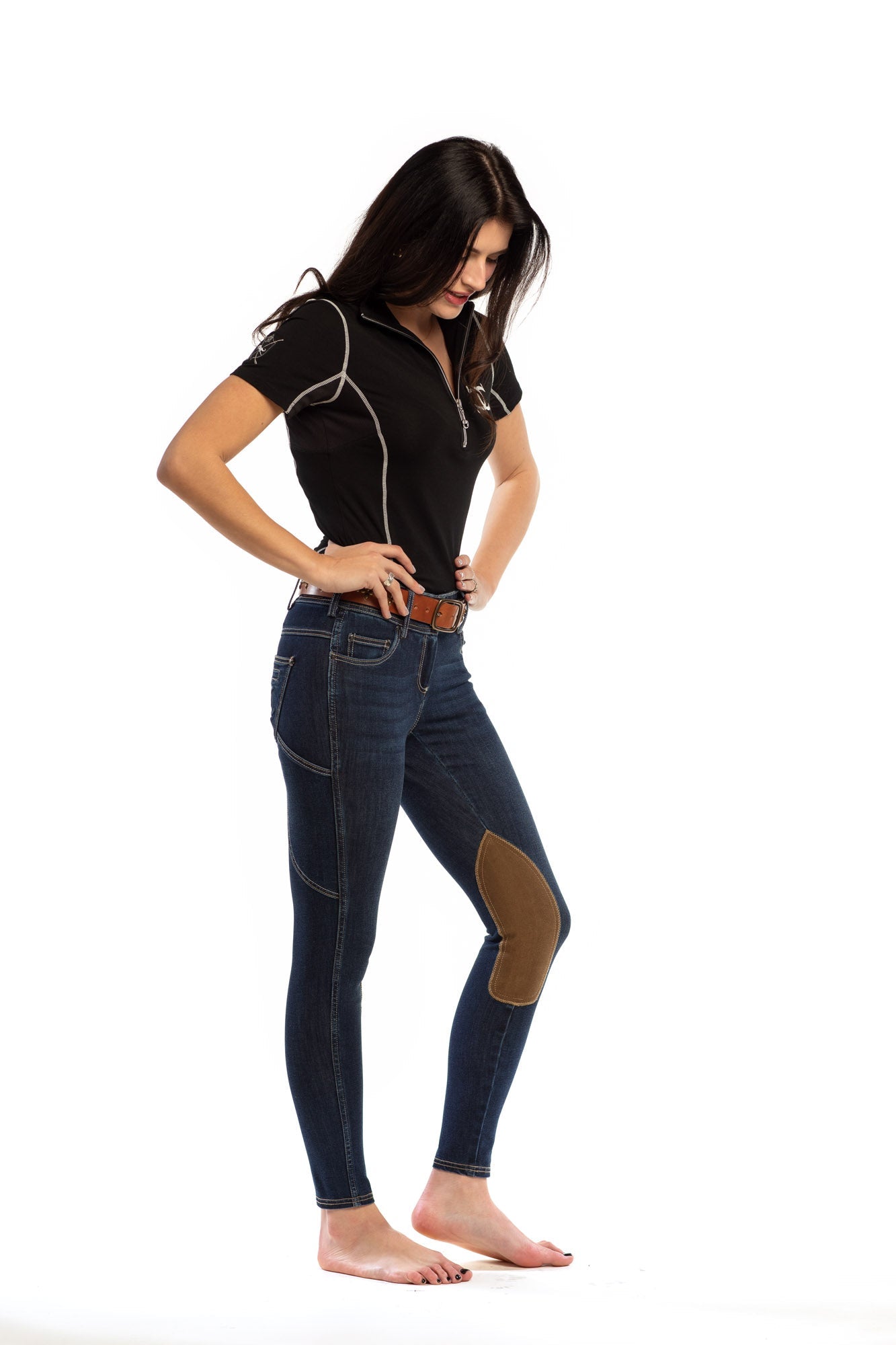 NEW Equestrian Jean - Knee Patch with Cell Phone Pocket - Vintage Wash