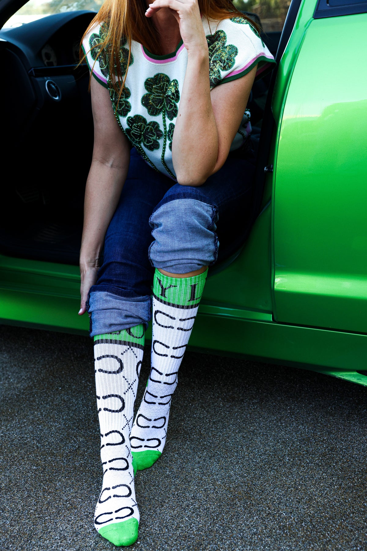 High Maintenance Cowgirl Kelly Green/ White Performance Boot Socks