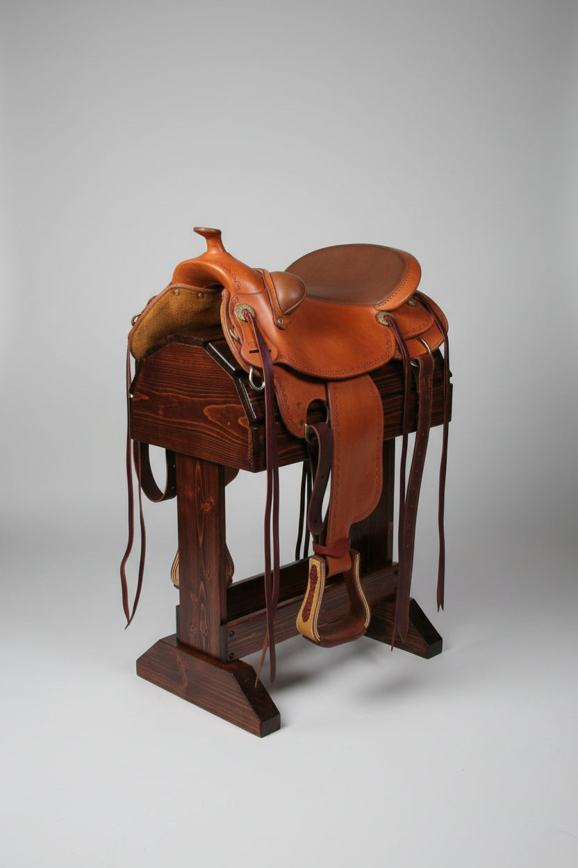 Wood Saddle Stand / Mahogany Stain / Showcase your English or Western Saddle
